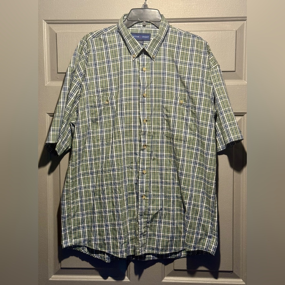 Sutter & Grant Men's Shirt Size L Green Plaid Short Sleeve Button-Up Collared